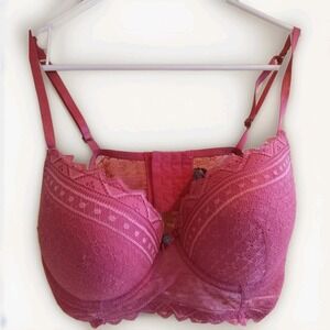 Daisy Fuentes Bra Women 38C Pink Underwire Push Up Long Line All Over Lace Charm